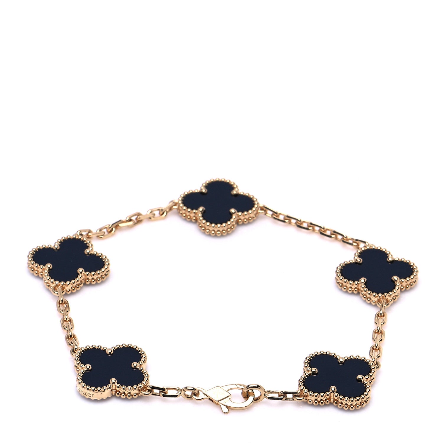 Van Cleef & Arpels 18K Yellow Gold Black Onyx 5 Motifs Vintage Alhambra Bracelet 1 of 8