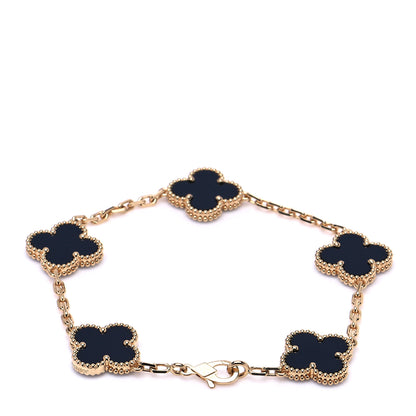 Van Cleef & Arpels 18K Yellow Gold Black Onyx 5 Motifs Vintage Alhambra Bracelet 1 of 8