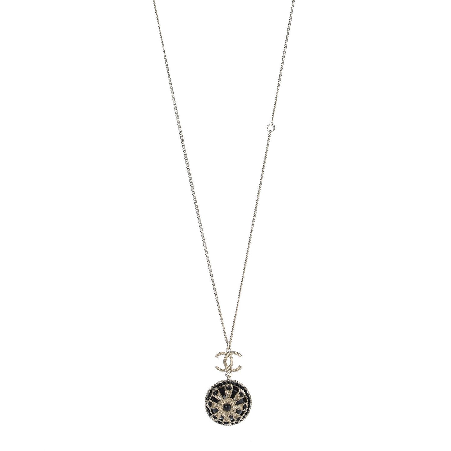 Bead Enamel CC Pendant Necklace Black Gold