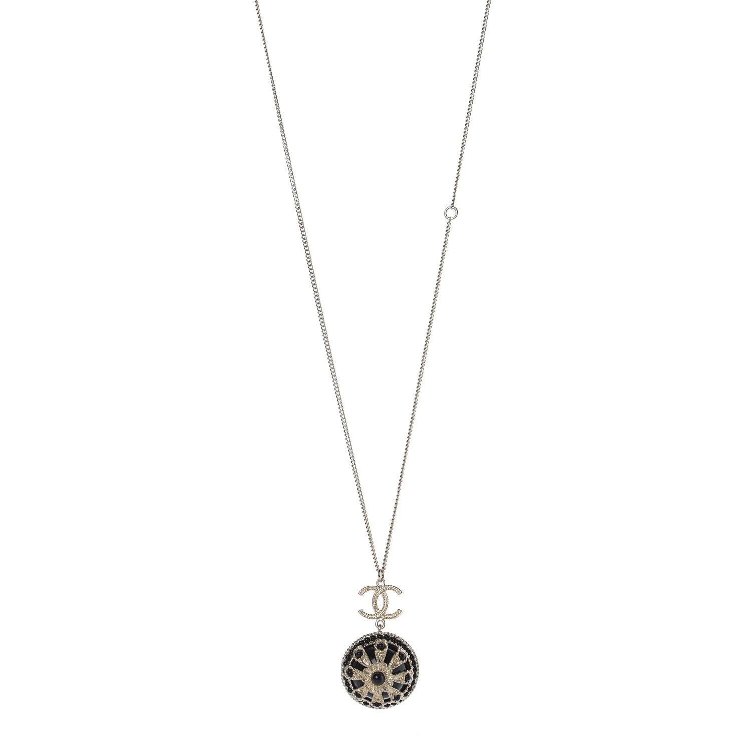 Chanel Bead Enamel CC Pendant Necklace Black Gold 1 of 6