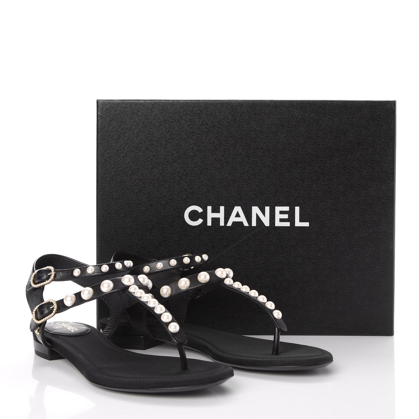 Lambskin Pearl Thong Sandals 36 Black