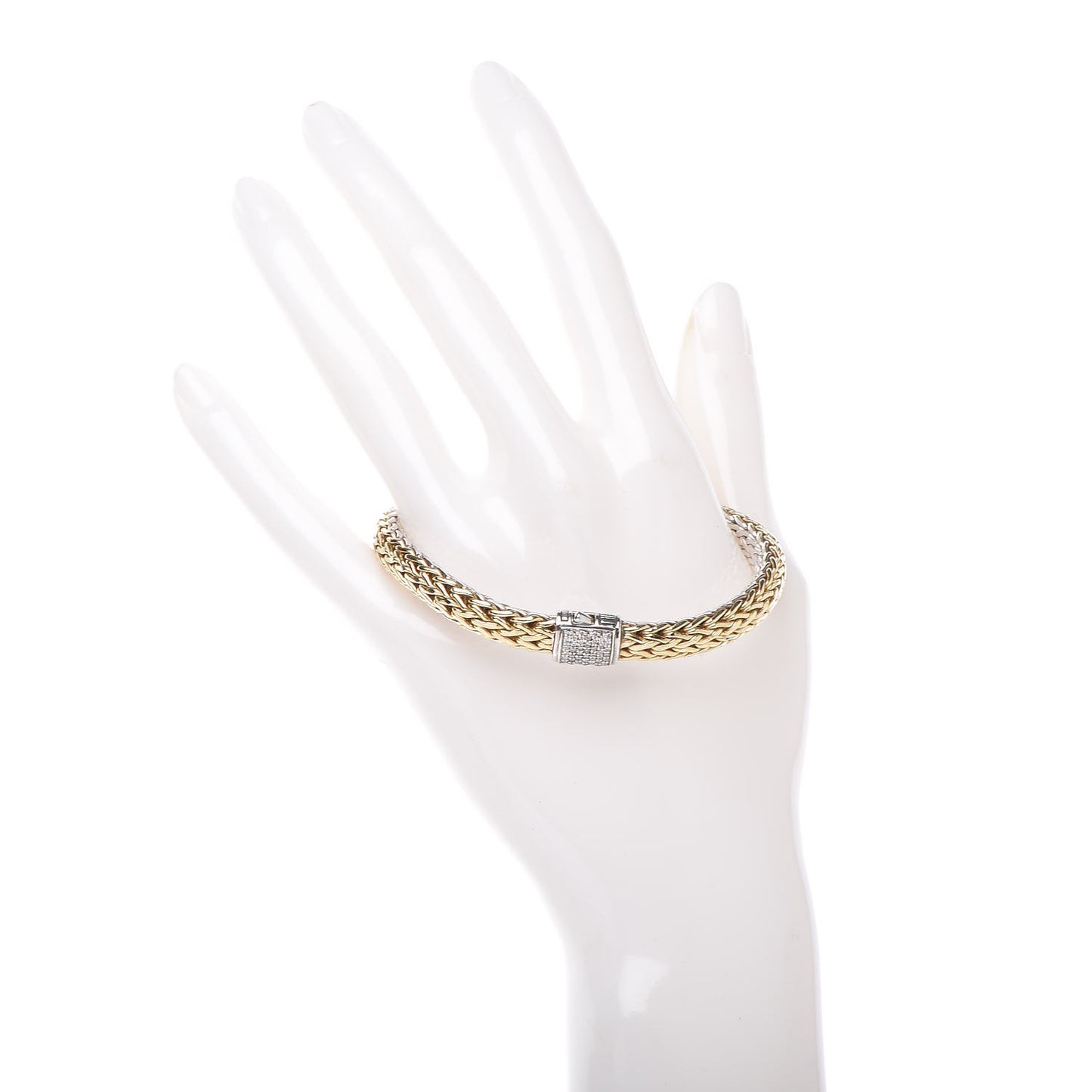 Sterling Silver 18K Yellow Gold Diamond 7.5mm Classic Chain Reversible Bracelet