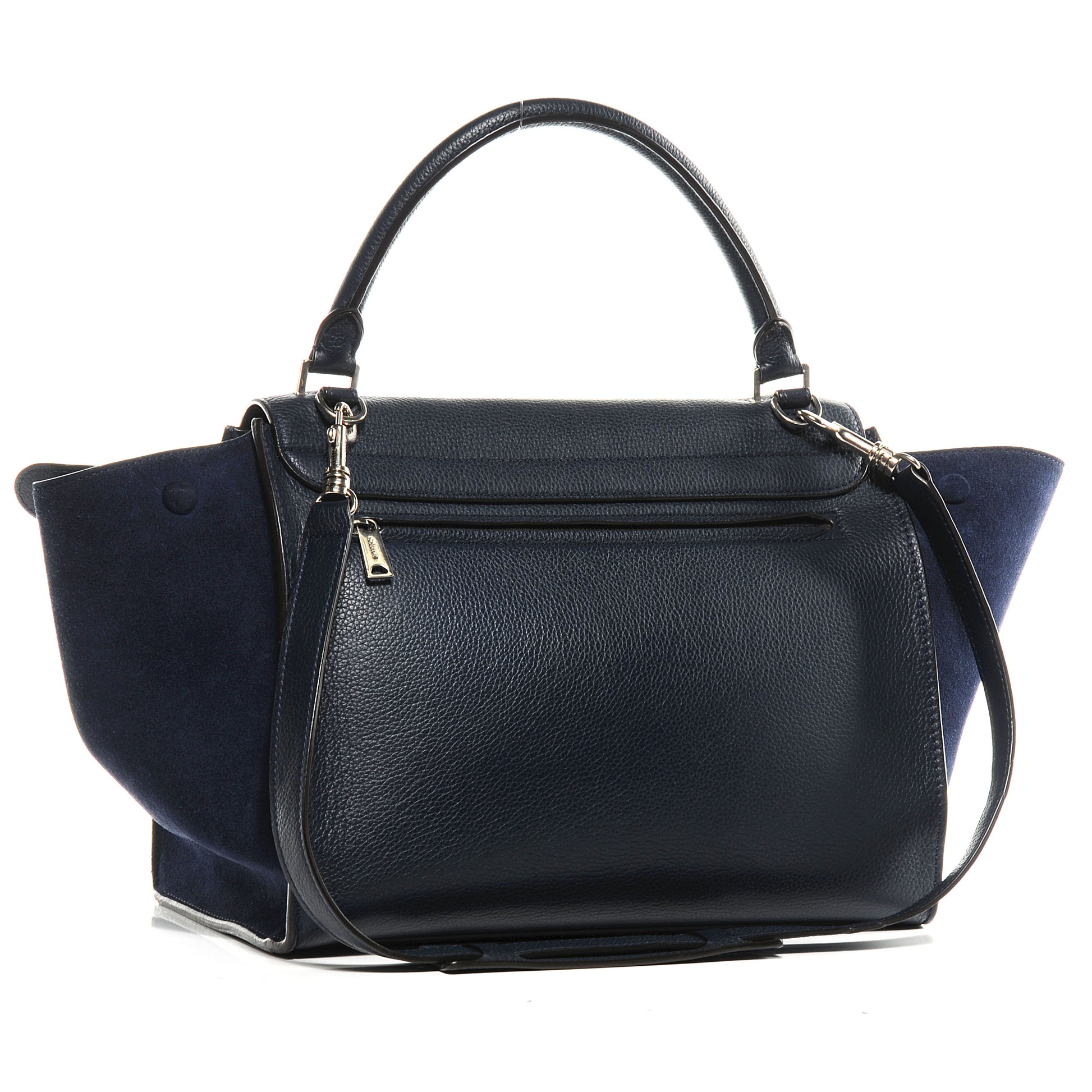 Celine Drummed Leather and Suede Small Trapeze Navy 3 of 8