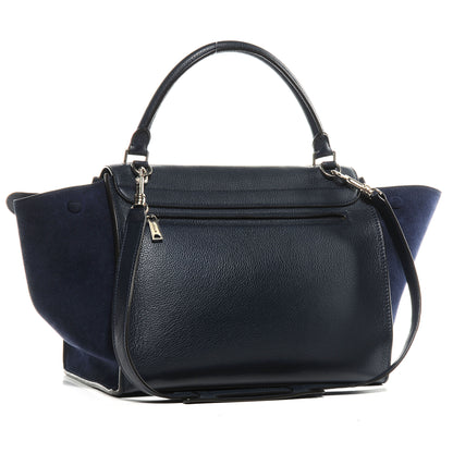Celine Drummed Leather and Suede Small Trapeze Navy 3 of 8