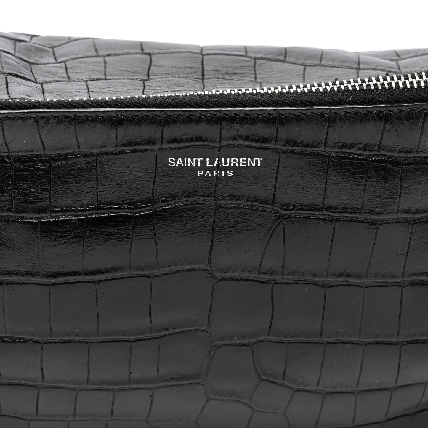 Calfskin Crocodile Embossed Monogram Belt Bag Black