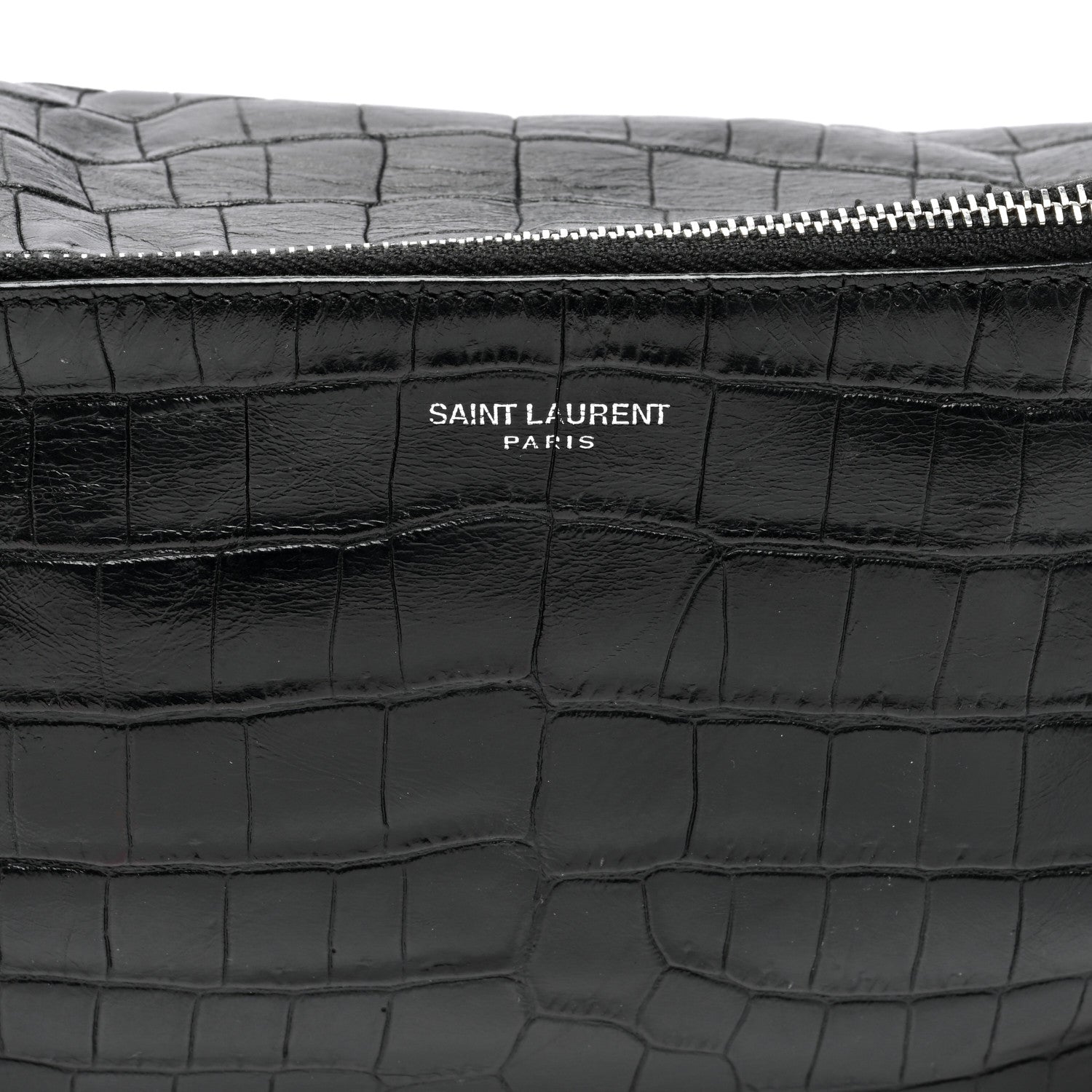 Saint Laurent Calfskin Crocodile Embossed Monogram Belt Bag Black 7 of 9
