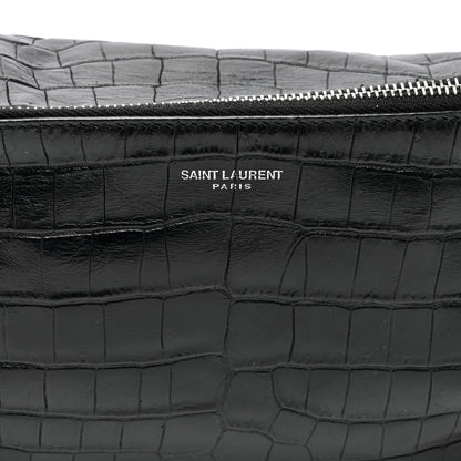 Saint Laurent Calfskin Crocodile Embossed Monogram Belt Bag Black 7 of 9