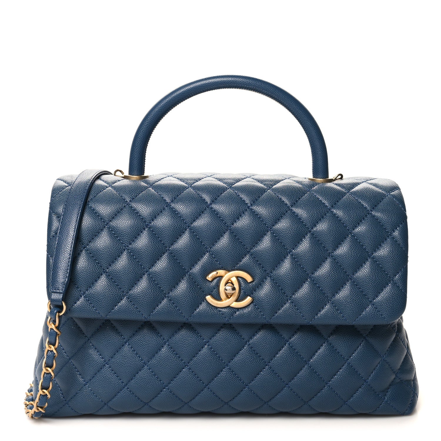 Chanel Caviar Quilted Medium Coco Handle Flap Blue 1 of 11