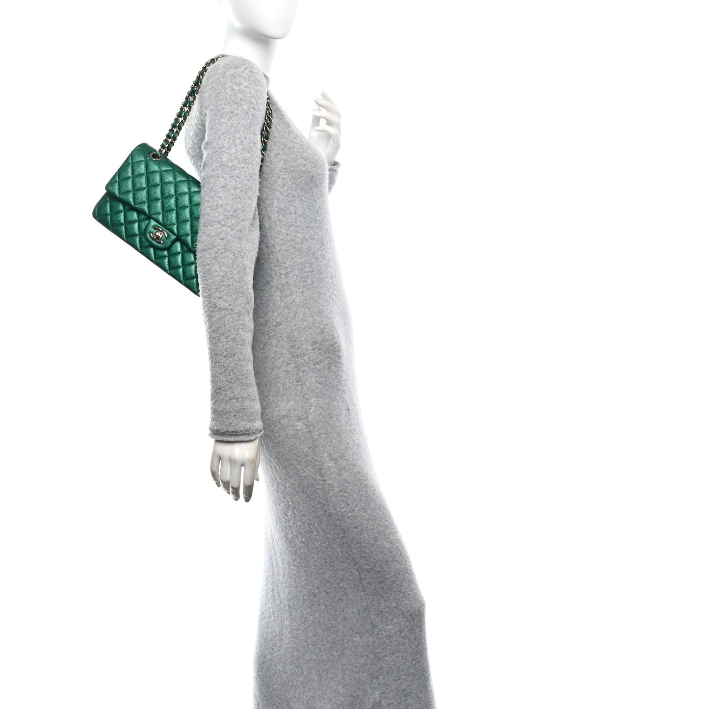Metallic Caviar Quilted Medium Double Flap Green