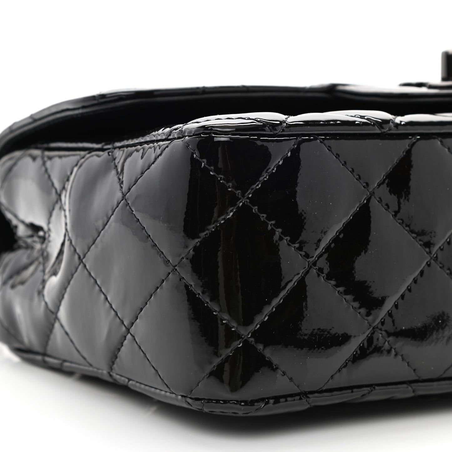 Patent Calfskin Quilted Mini Rectangular Flap So Black