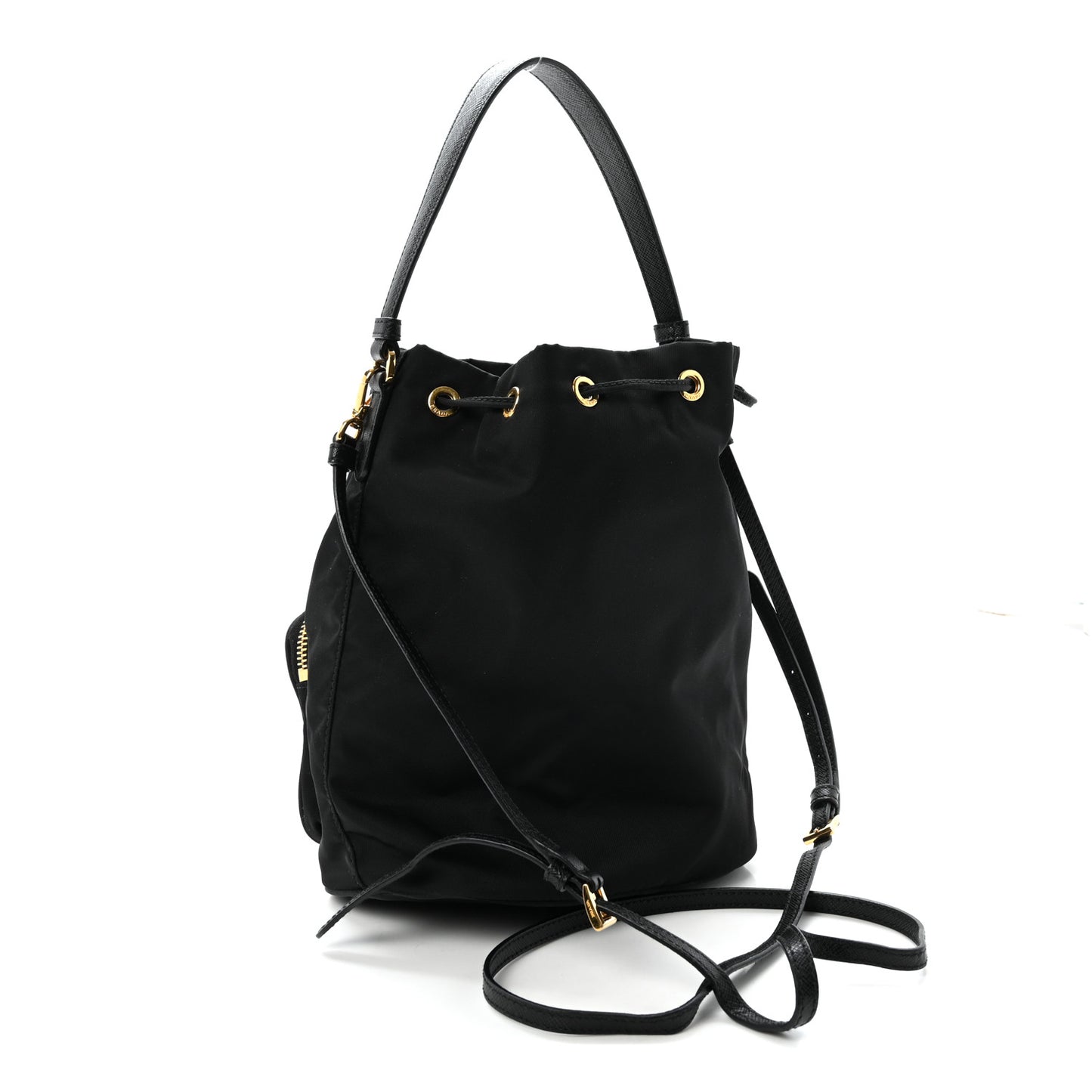 Saffiano Tessuto Nylon Mini Bucket Crossbody Bag Black