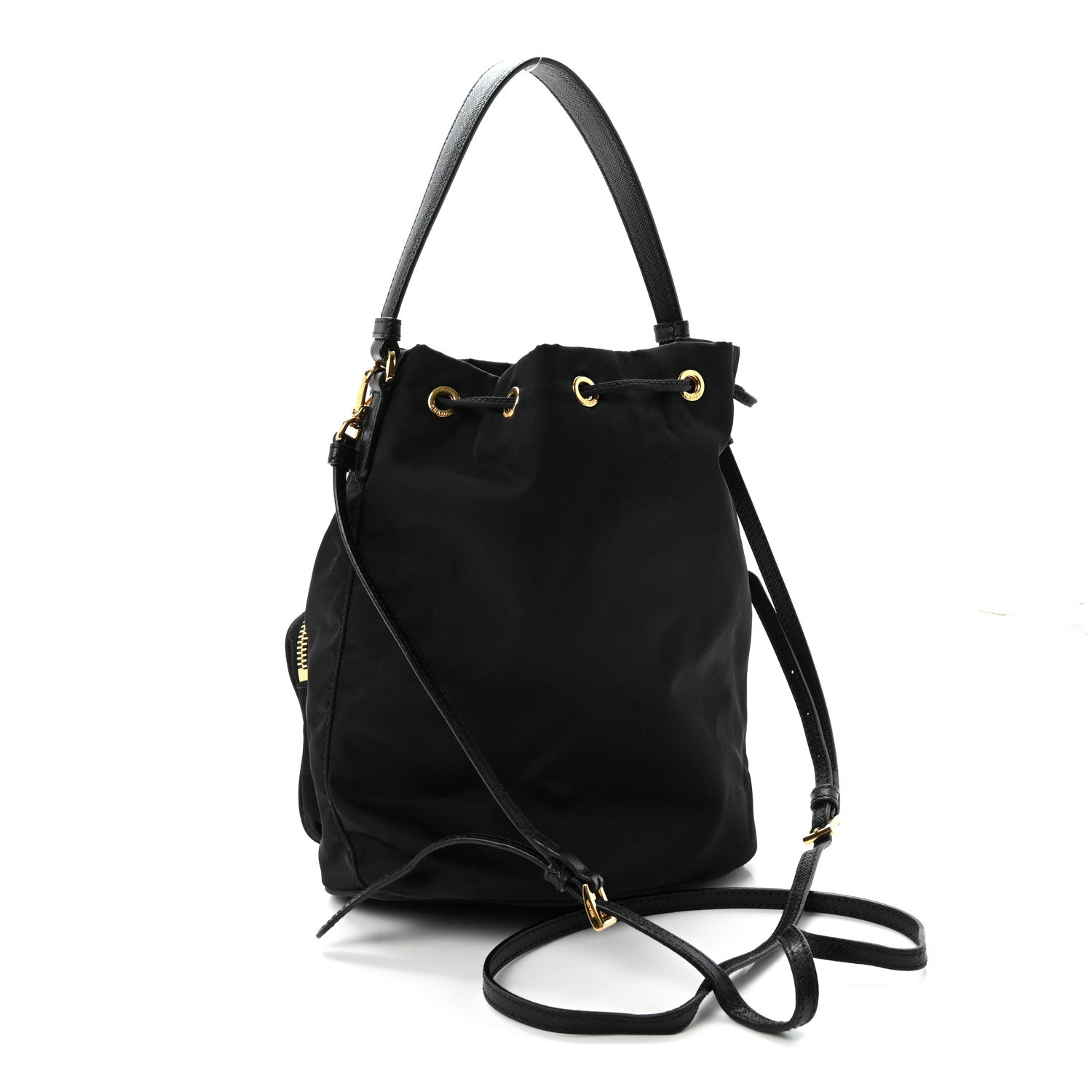 Prada Saffiano Tessuto Nylon Mini Bucket Crossbody Bag Black 3 of 9