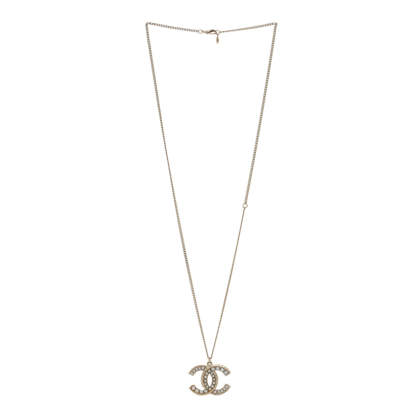 Pearl CC Pendant Necklace Gold