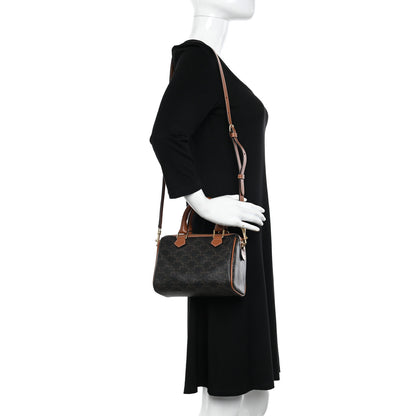 Celine Triomphe Canvas Calfskin Small Boston Bag Tan 2 of 10