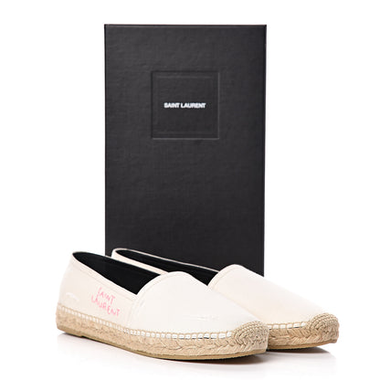 Saint Laurent Canvas Elba Logo Embroidered Espadrilles 39 Panna 9 of 9