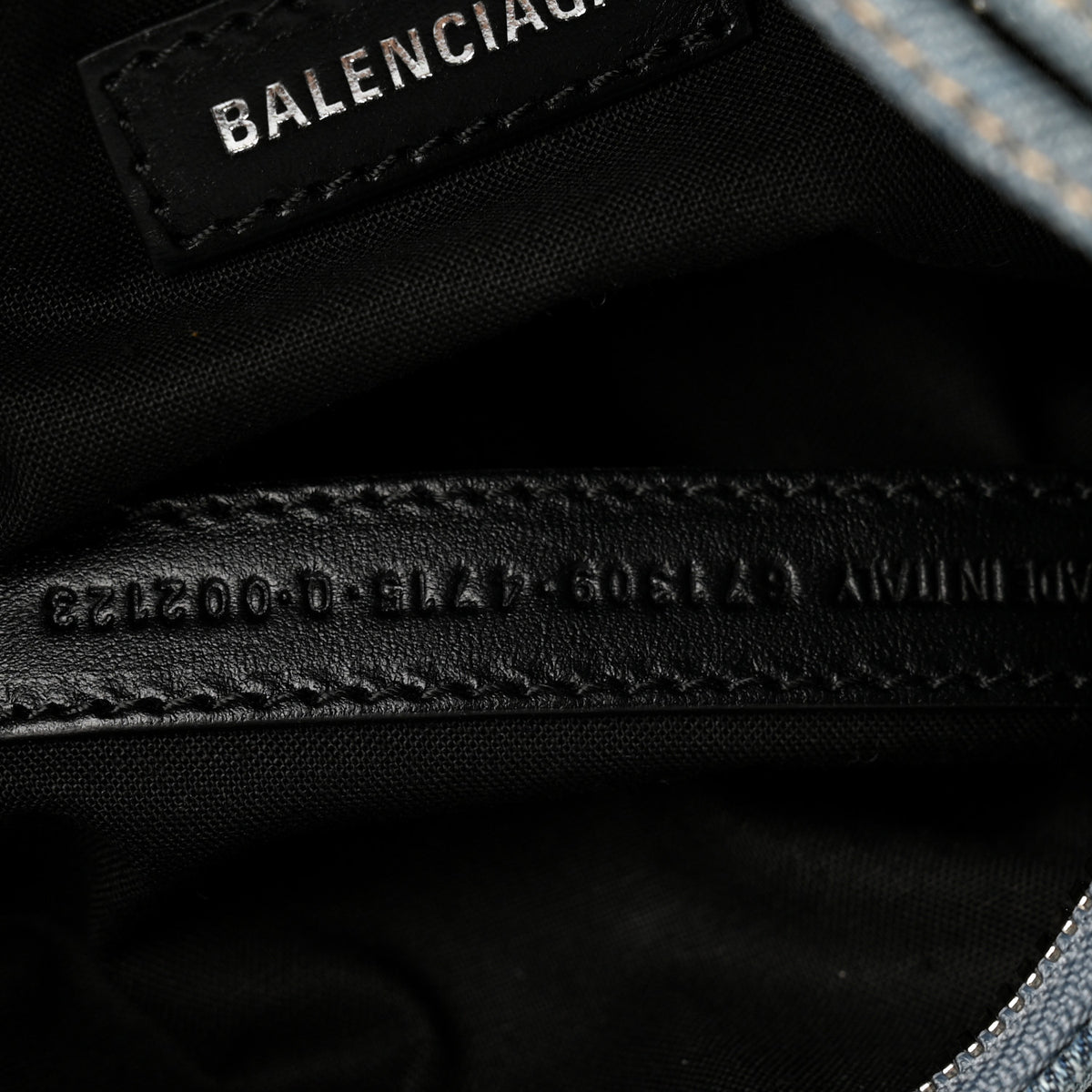 Balenciaga Washed Frayed Denim Crystal Le Cagole Shoulder Bag XS Blue 8 of 11