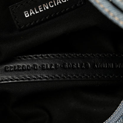 Balenciaga Washed Frayed Denim Crystal Le Cagole Shoulder Bag XS Blue 8 of 11