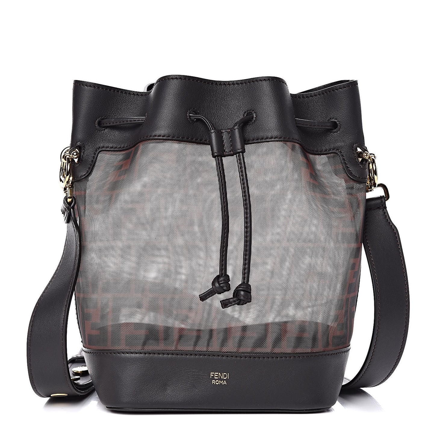 Mesh Vitello Grace F is Fendi FF 1974 Grande Mon Tresor Bucket Bag Marrone Black Ebano