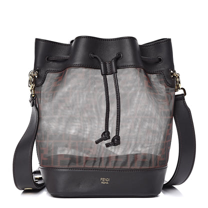 Fendi Mesh Vitello Grace F is Fendi FF 1974 Grande Mon Tresor Bucket Bag Marrone Black Ebano 1 of 11