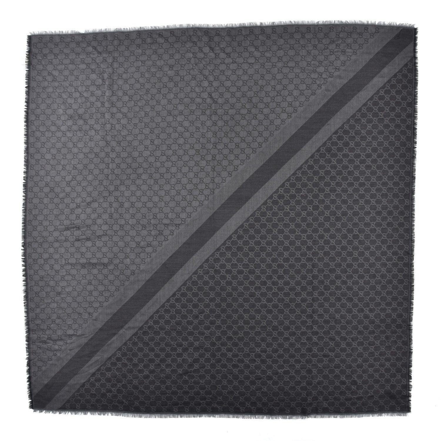 Gucci Wool Silk Monogram GGWeb Fringe Shawl Black Medium Grey 1 of 4