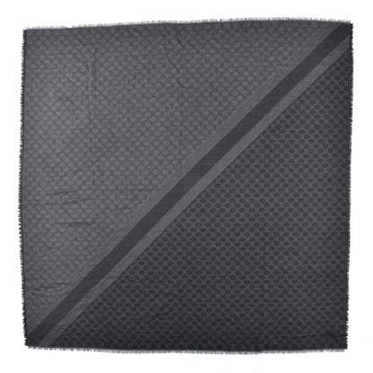 Gucci Wool Silk Monogram GGWeb Fringe Shawl Black Medium Grey 1 of 4
