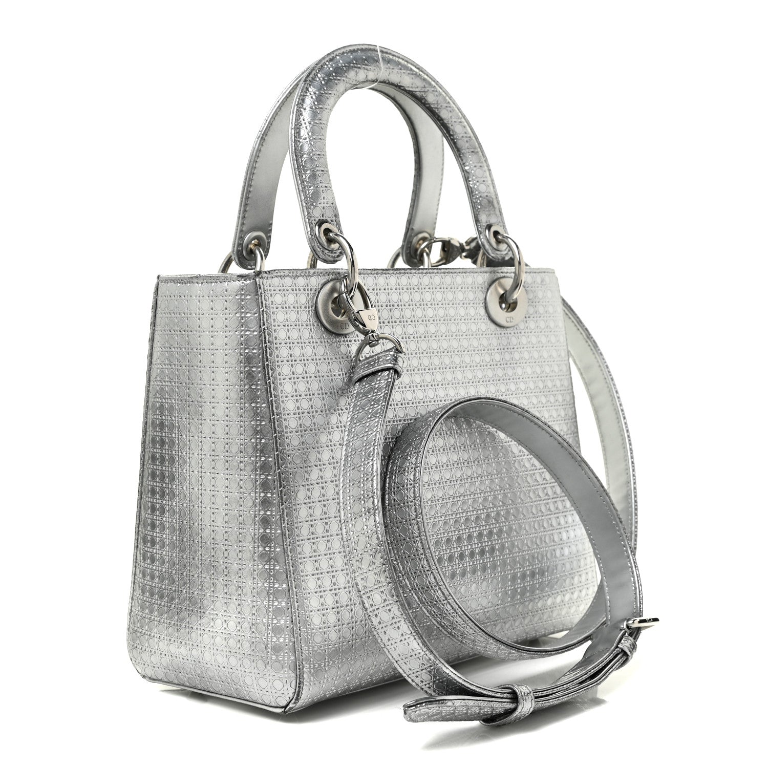 Christian Dior Metallic Patent Micro-Cannage Medium Lady Dior Silver 3 of 20
