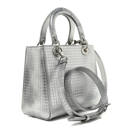 Christian Dior Metallic Patent Micro-Cannage Medium Lady Dior Silver 3 of 20