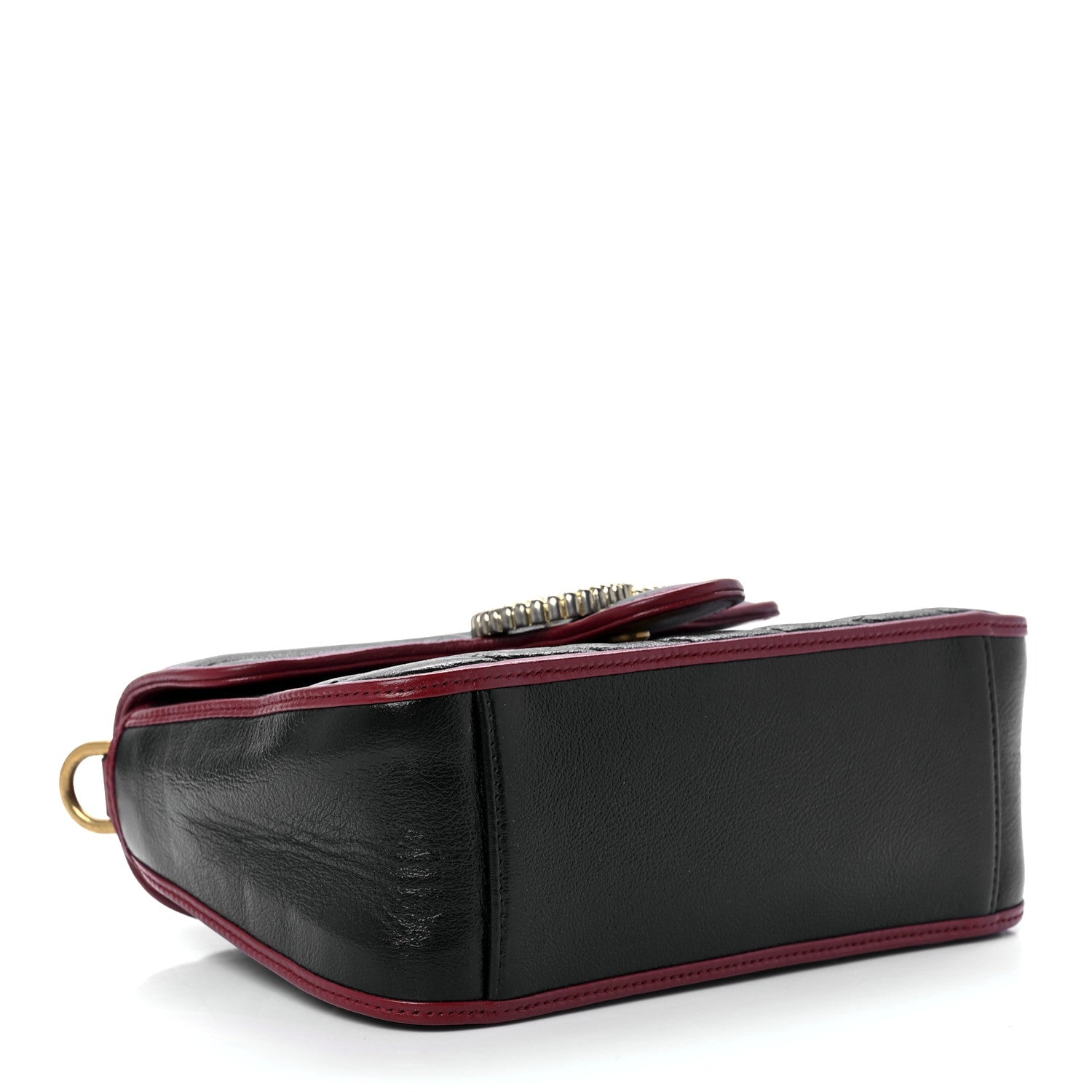 Gucci Vintage Effect Calfskin Matelasse Diagonal Mini Torchon GG Marmont Top Handle Shoulder Bag Black Romantic Cherry 4 of 12