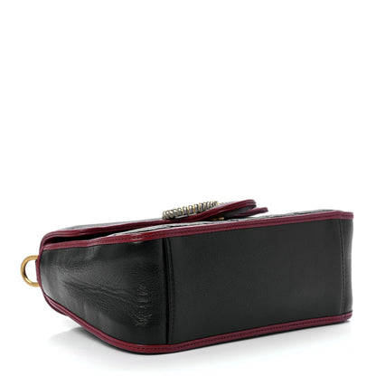 Gucci Vintage Effect Calfskin Matelasse Diagonal Mini Torchon GG Marmont Top Handle Shoulder Bag Black Romantic Cherry 4 of 12