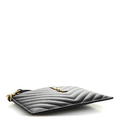 Saint Laurent Grain De Poudre Chevron Monogram Large Bill Pouch Black 4 of 7