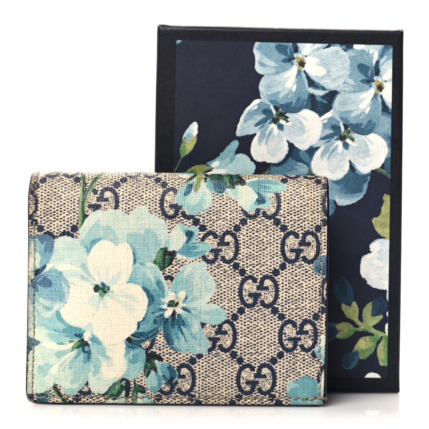 Gucci GG Supreme Monogram Blooms Card Case Wallet Beige Blue Navy Hibiscus Red 8 of 8