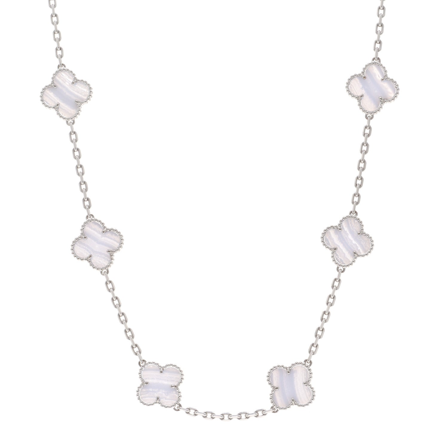 Van Cleef & Arpels 18K White Gold Chalcedony 10 Motifs Vintage Alhambra Necklace 1 of 4
