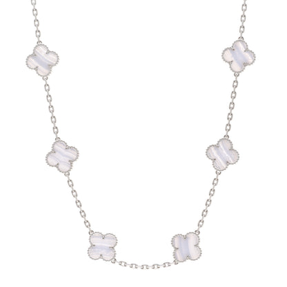 Van Cleef & Arpels 18K White Gold Chalcedony 10 Motifs Vintage Alhambra Necklace 1 of 4