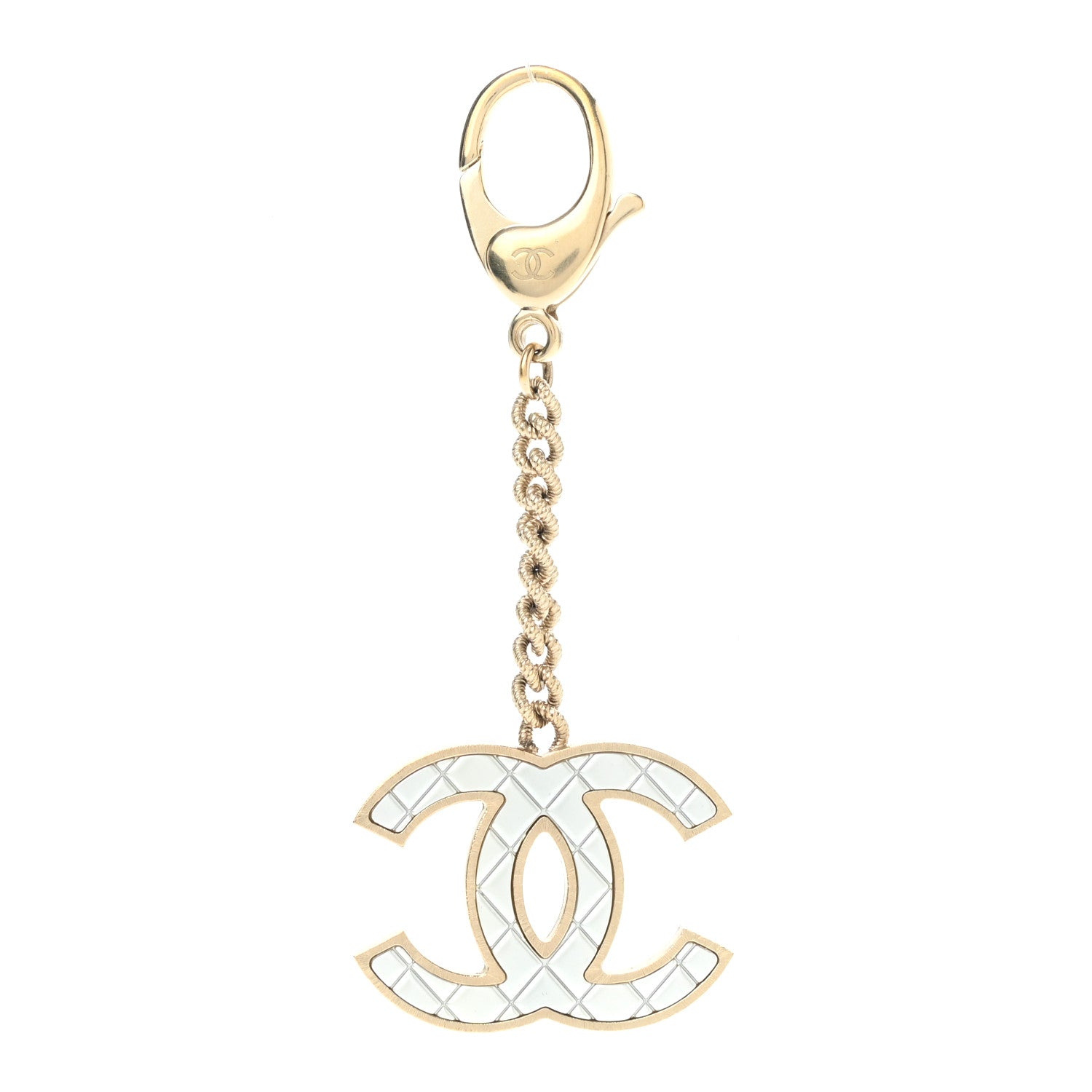 Chanel Metal Quilted CC Bag Charm Gold Pearly White 1 of 4
