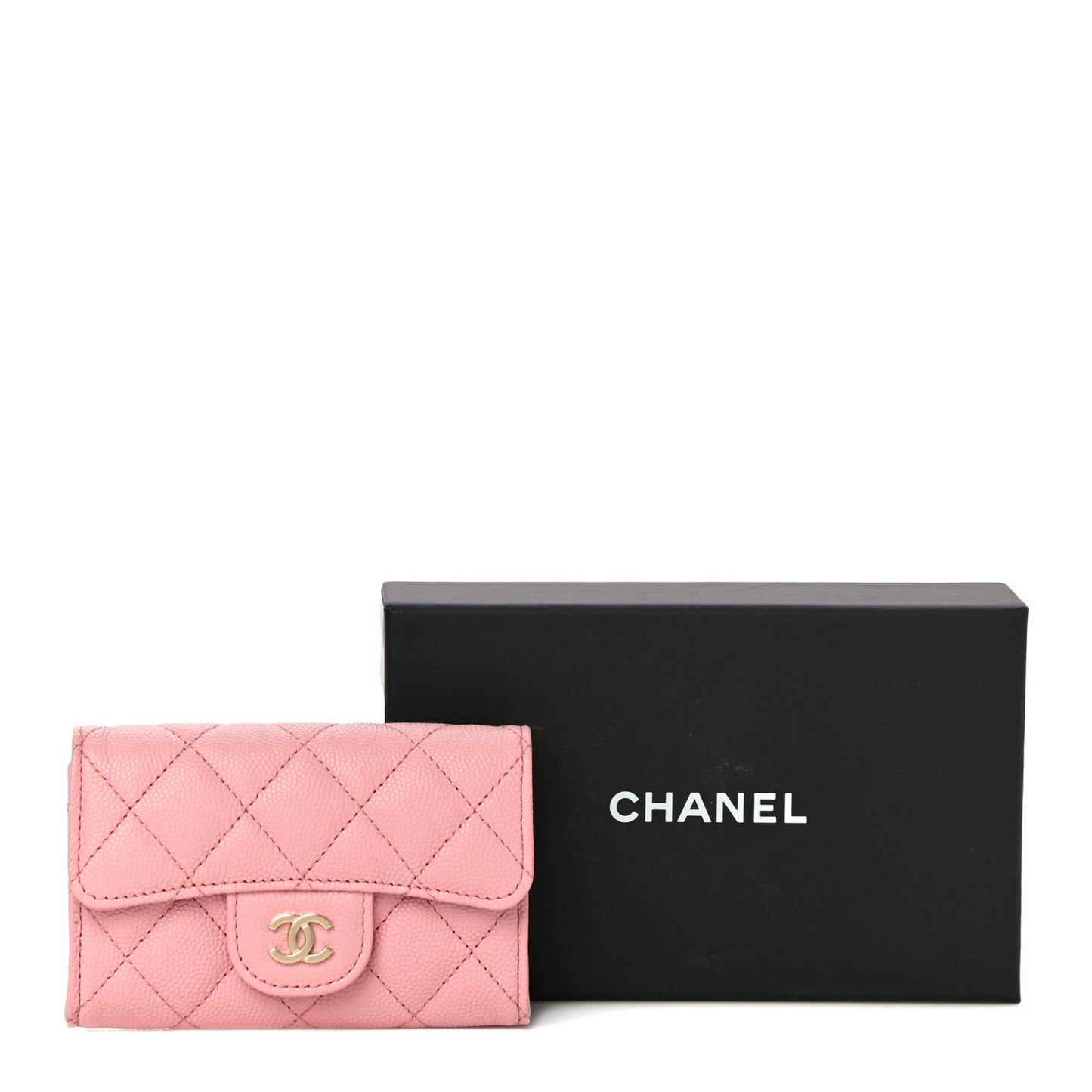 Caviar Quilted Flap Card Holder Wallet Pink