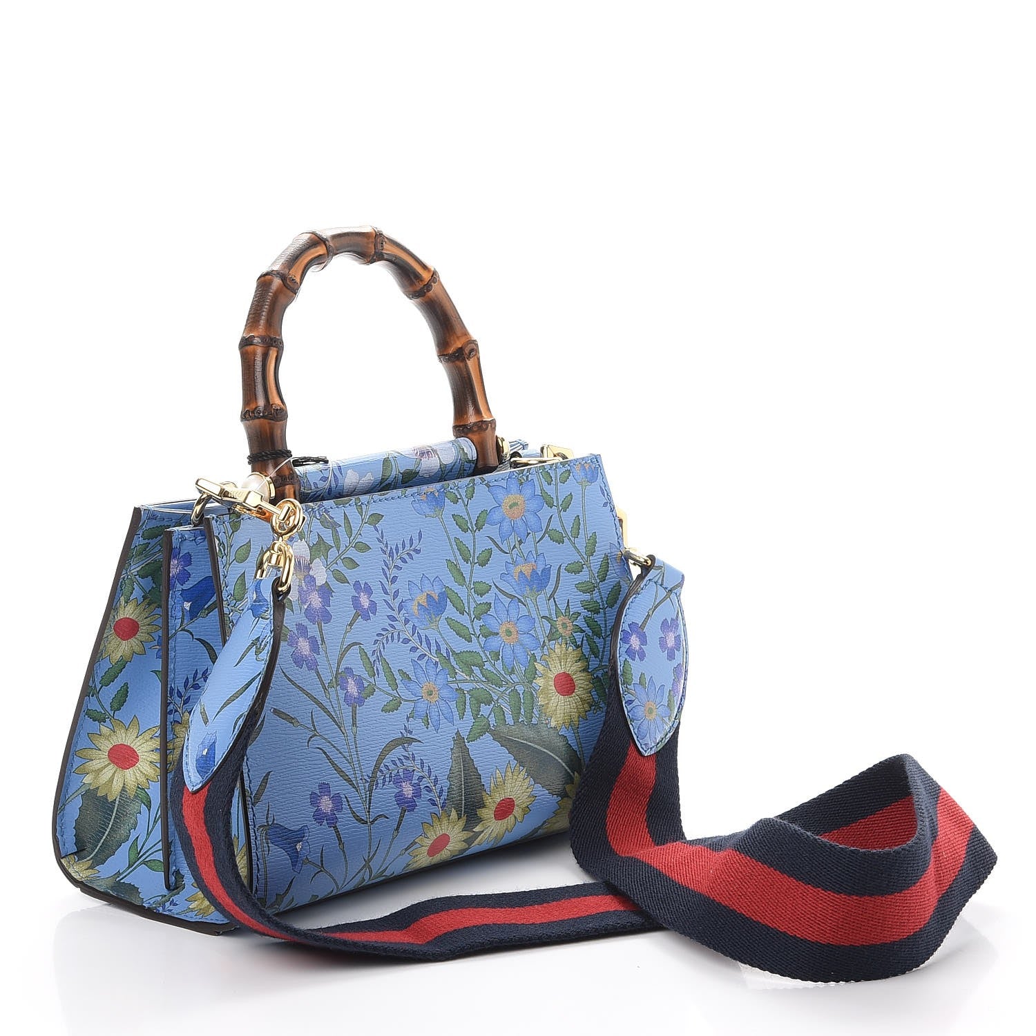 Gucci Calfskin Bamboo Web New Flora Mini Nymphaea Top Handle Bag Azure 3 of 8