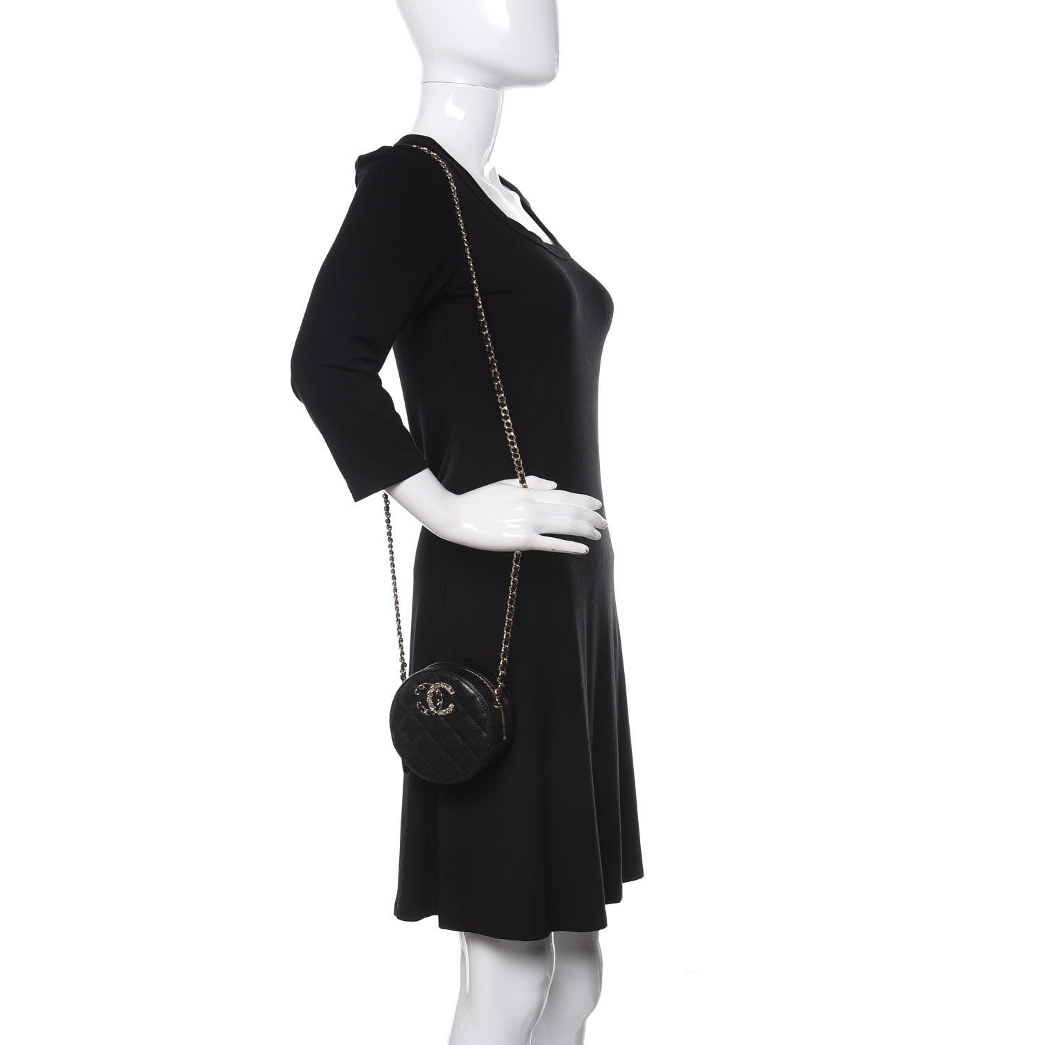 Chanel Caviar Quilted French New Wave Round Clutch With Chain Black 2 of 11