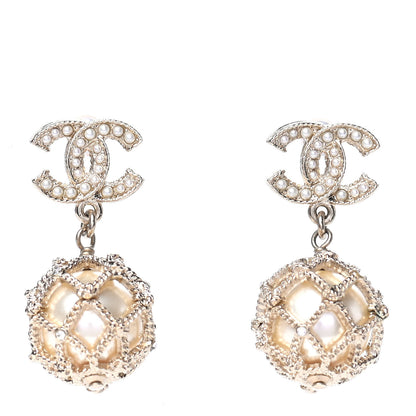 Chanel Pearl Caged CC Drop Earrings Gold 1 of 4