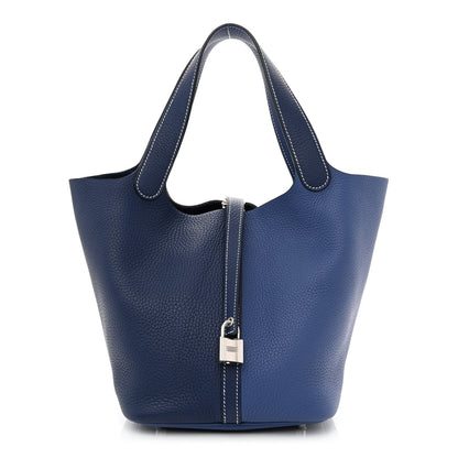 Hermes Taurillon Clemence Casaque Picotin Lock 22 MM Bleu Saphir Bleu Brighton 1 of 11