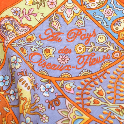 Hermes Cashmere Silk Au Pays Des Oiseaux Fleurs Shawl 140 Orange Bleu Vert 4 of 7