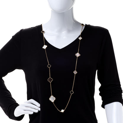 Van Cleef & Arpels 18K Yellow Gold Onyx Mother of Pearl 16 Motifs Magic Alhambra Necklace 2 of 7