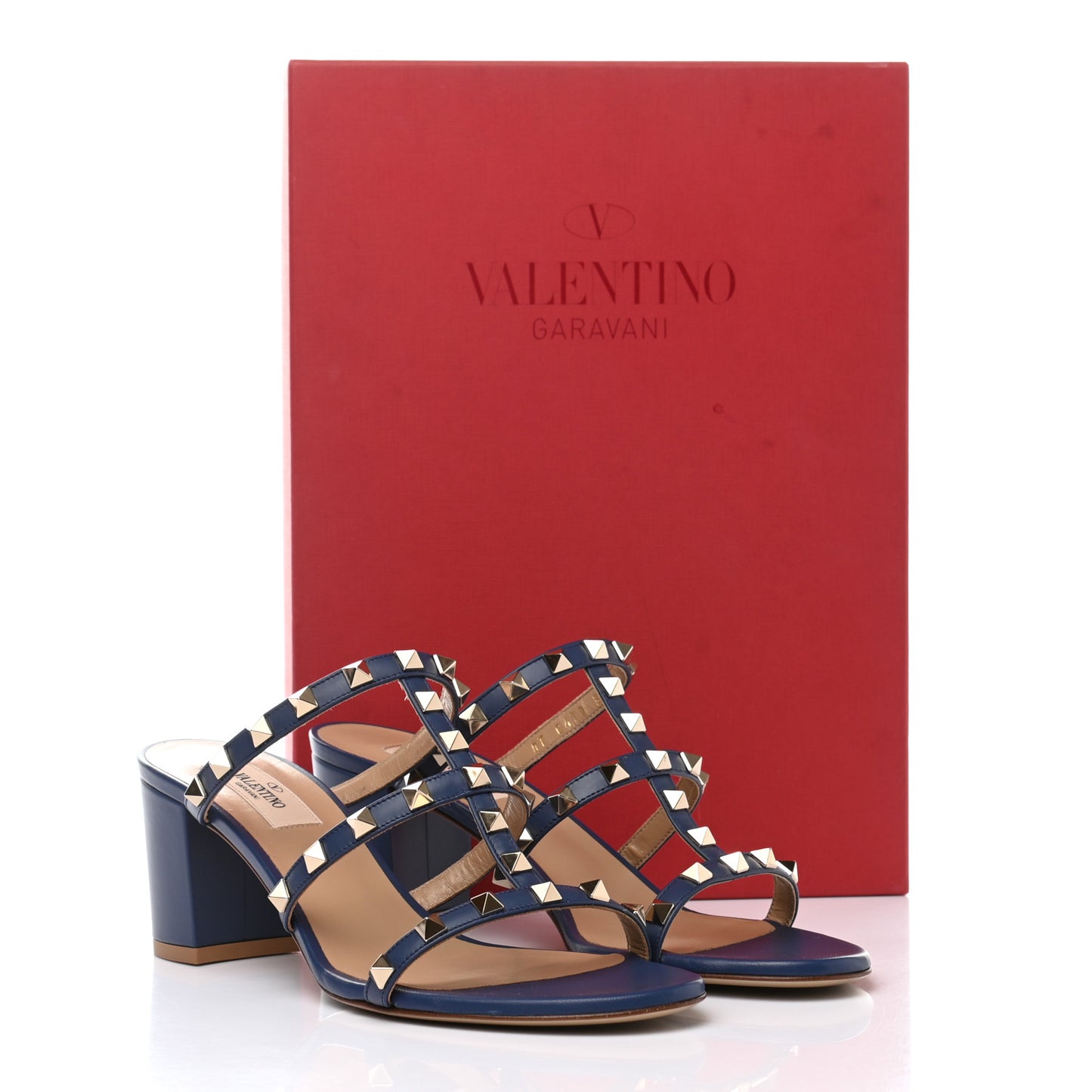 Calfskin Nappa Rockstud 60mm Caged Slide Sandals 39 Light Ocean