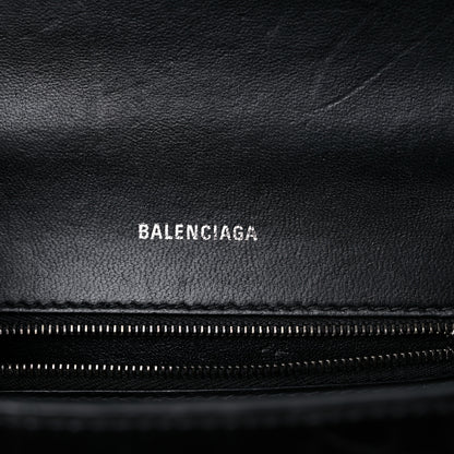 Balenciaga Shiny Calfskin Monochrome Crocodile Embossed Small Hourglass Top Handle Bag Black 6 of 15