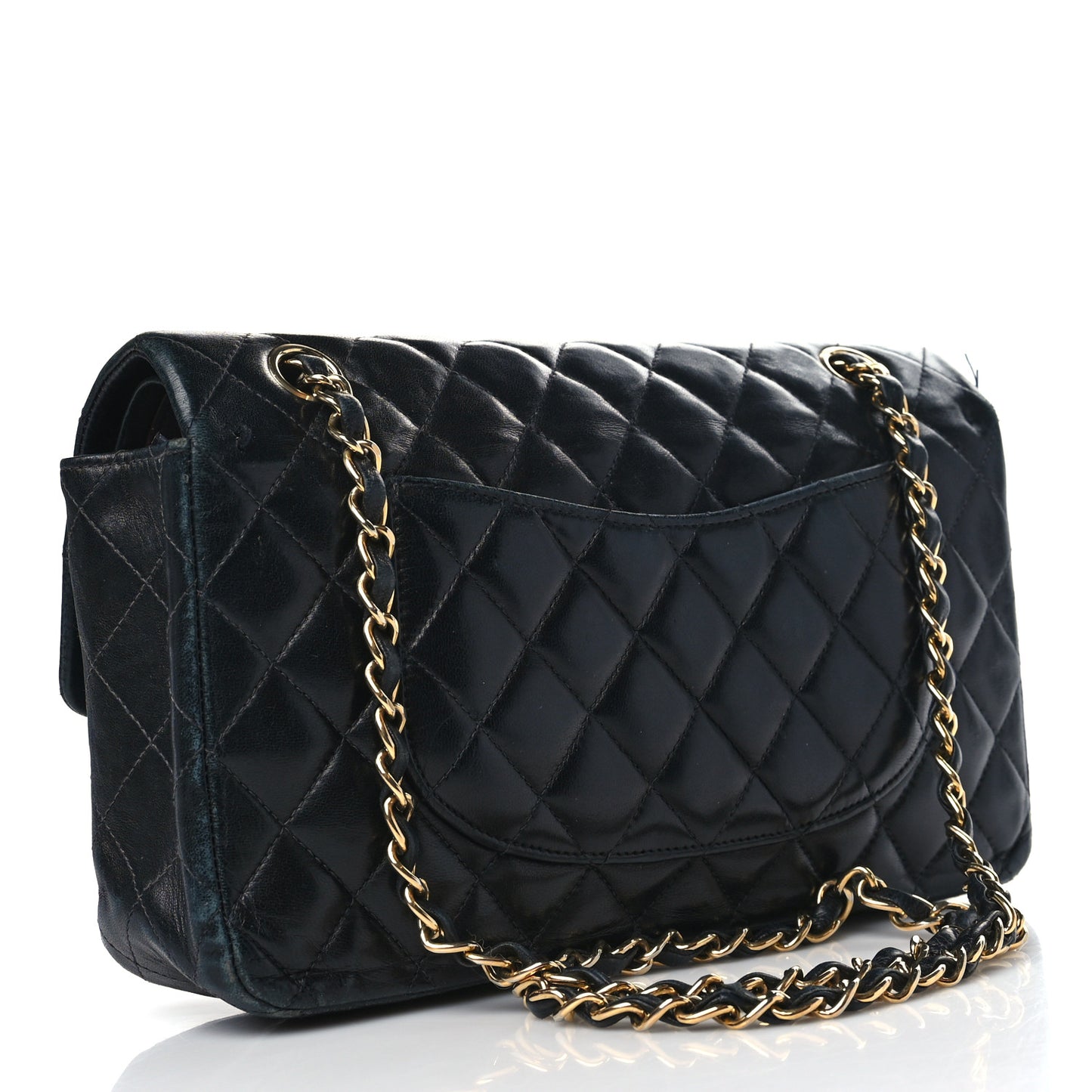 Lambskin Quilted Medium Double Flap Navy