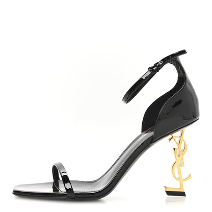 Saint Laurent Patent Calfskin Opyum 85 Sandals 39.5 Black Gold 1 of 9