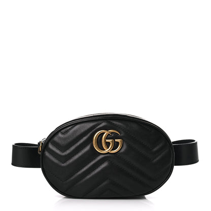 Gucci Calfskin Matelasse GG Marmont Belt Bag 75 30 Black 1 of 9