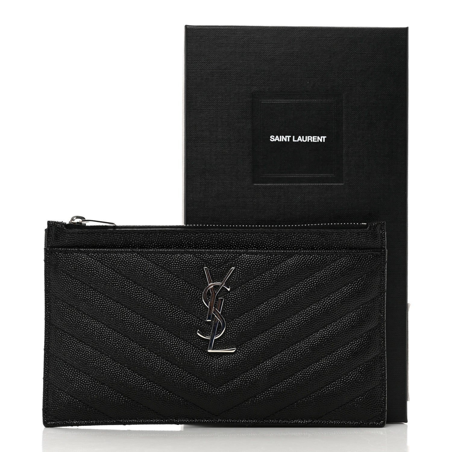 Saint Laurent Grain De Poudre Chevron Monogram Bill Pouch Black 8 of 8