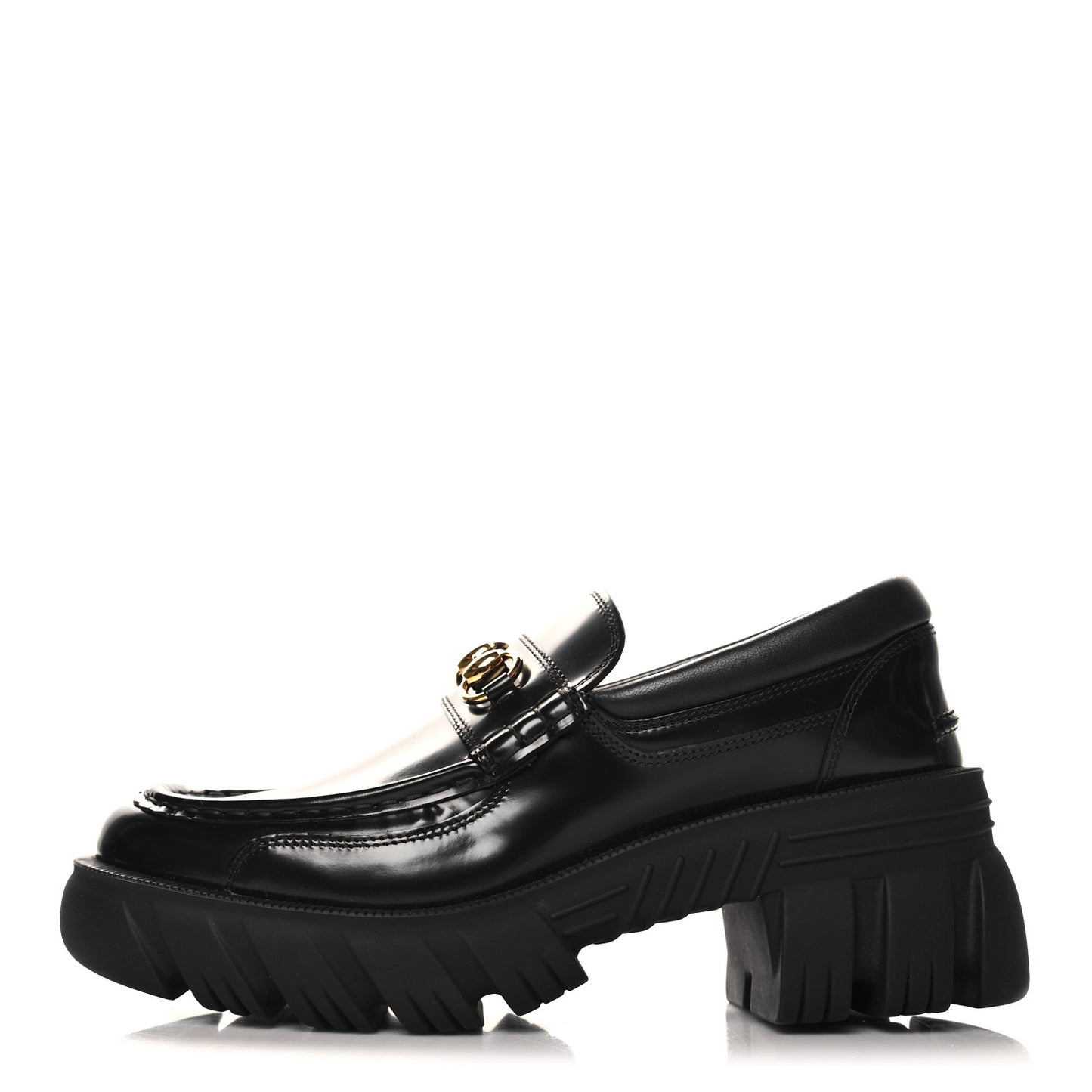 Magnum Calfskin Nappa Samoa Womens Horsebit Platform Chunky Lug Sole 40mm Loafers 40.5 Black