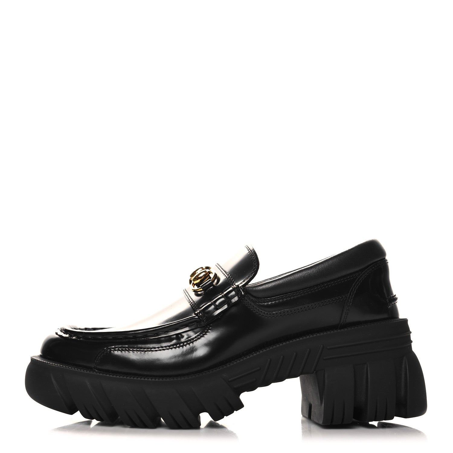 Gucci Magnum Calfskin Nappa Samoa Womens Horsebit Platform Chunky Lug Sole 40mm Loafers 40.5 Black 1 of 9