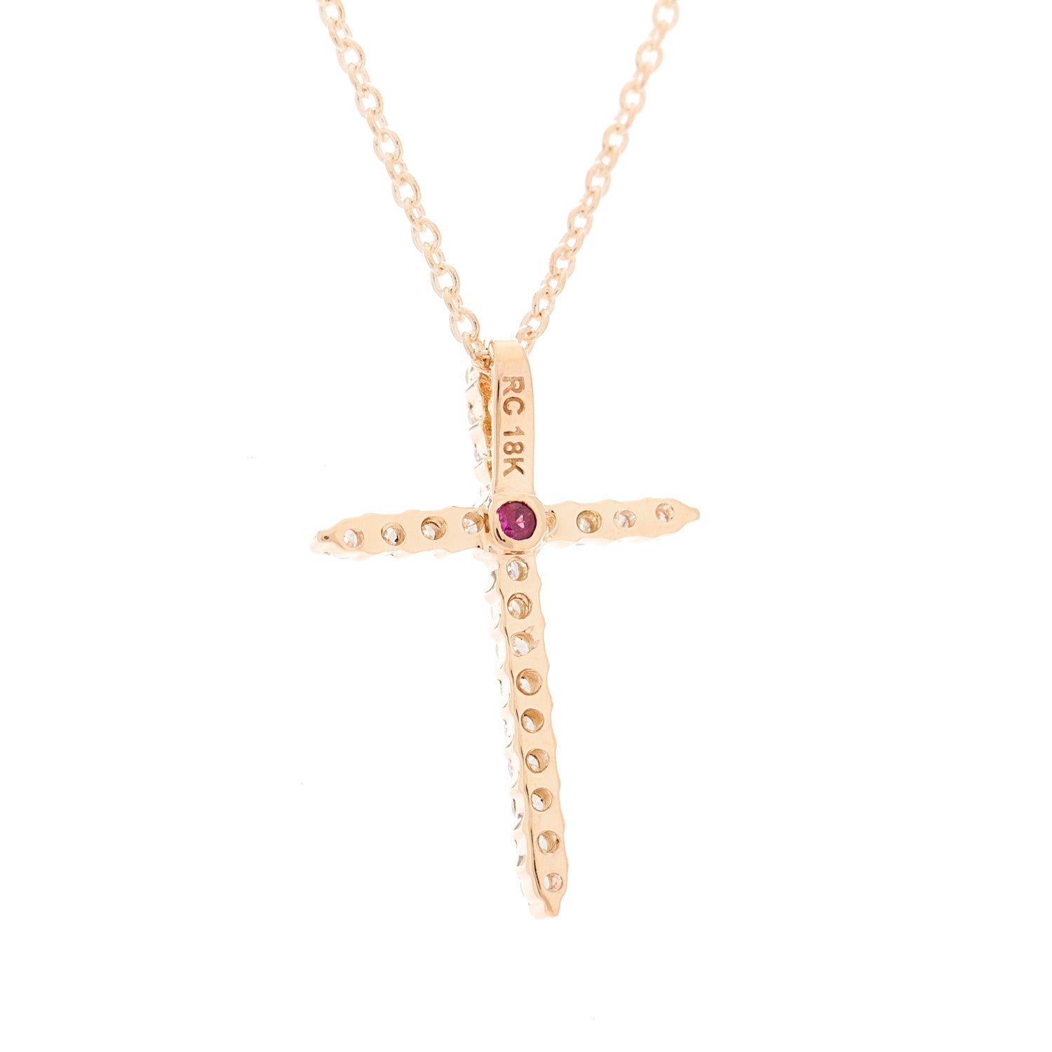 Roberto Coin 18K Rose Gold Diamond Cross Pendant Necklace 3 of 4